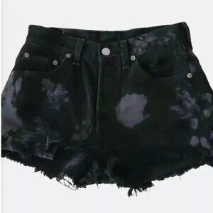 Levis Vintage Black High Rise Distressed Cut Off Bleached Shorts Size 28